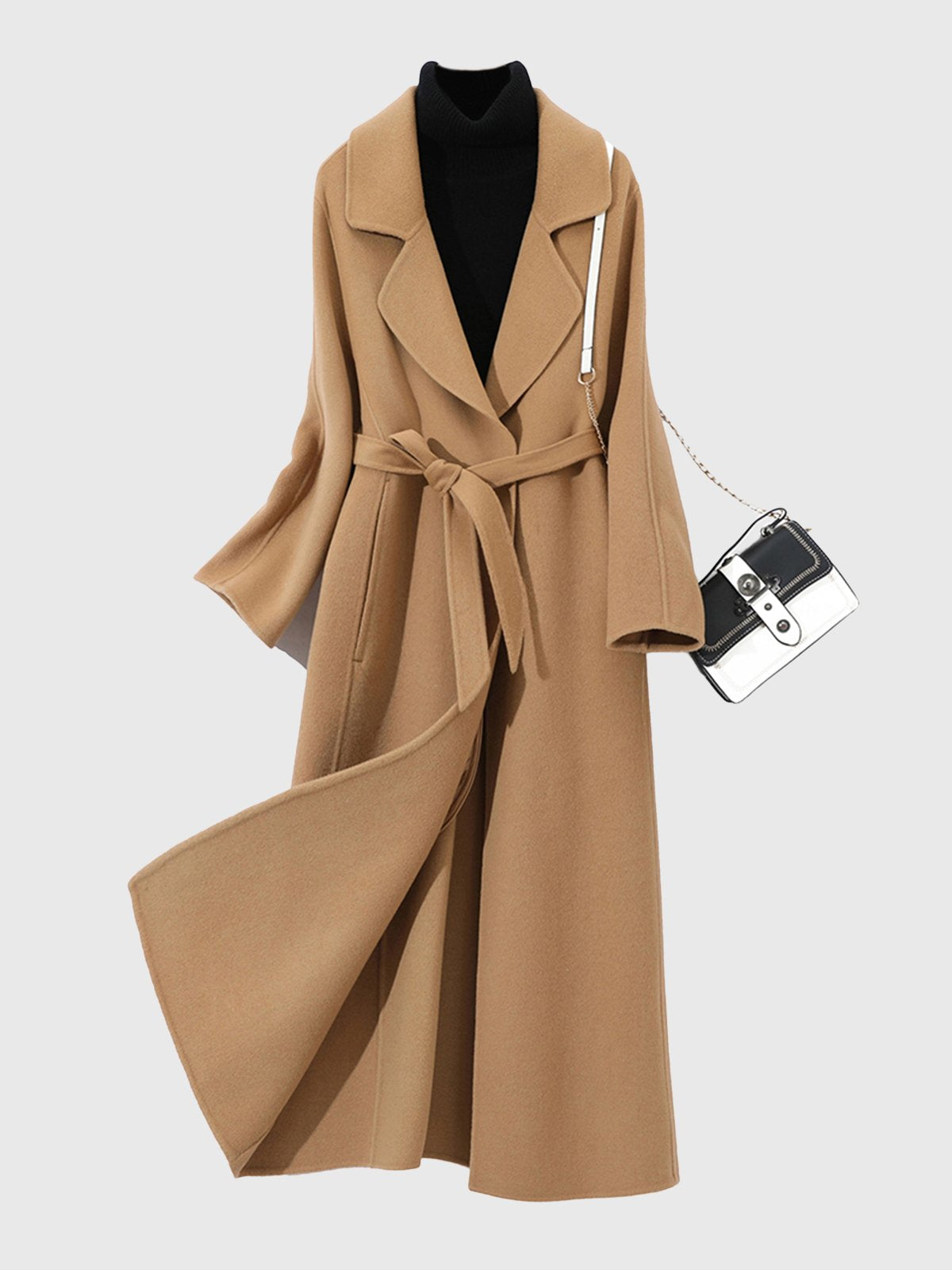 100% Pure Wool  Double-layer Long Wrap Coat - AhaAha