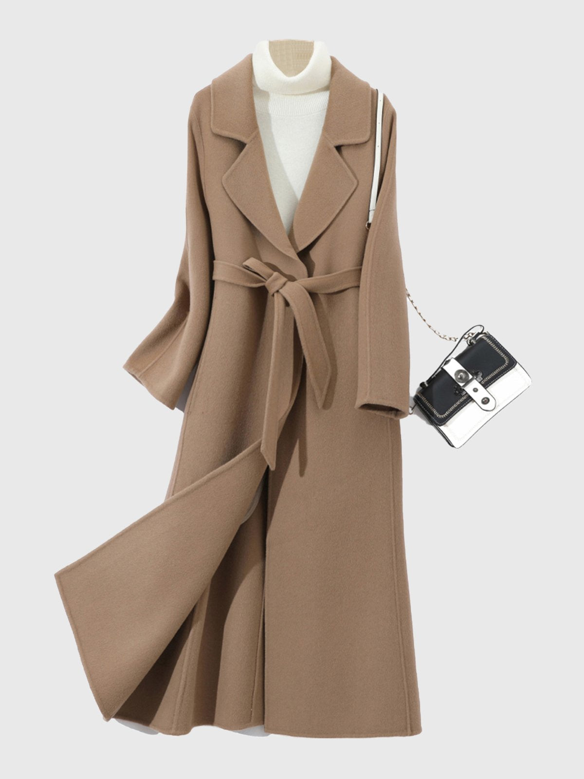 100% Pure Wool  Double-layer Long Wrap Coat - AhaAha